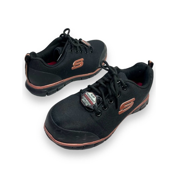 Skechers Work Sure Track Slip Resistant Shoes, Chiton Alloy Toe | Wmns 6.5 Black - Picture 10 of 15